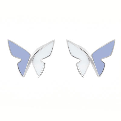 Les Papillons Earrings Lavender and White enamel