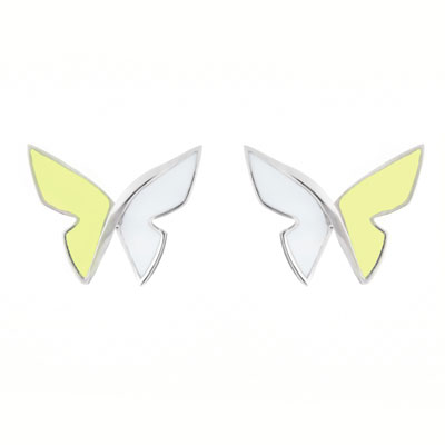 Les Papillons earrings yellow and white enamel