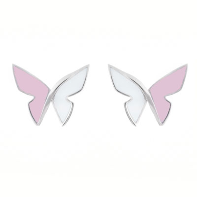 Les Papillons Earrings pink and white enamel