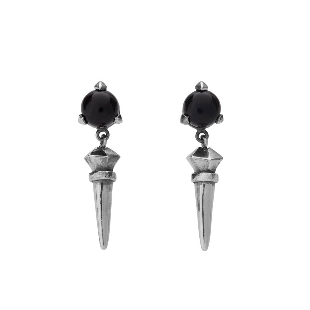 Bones Long silver Earrings Black Onyx by Hyrv