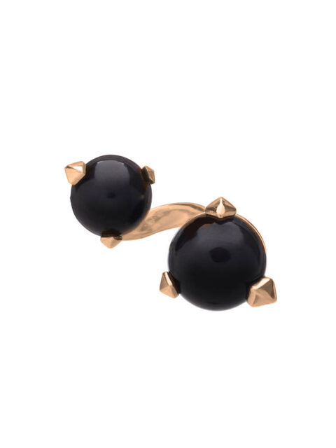 Bones double black onyx ring in gold by Hyrv
