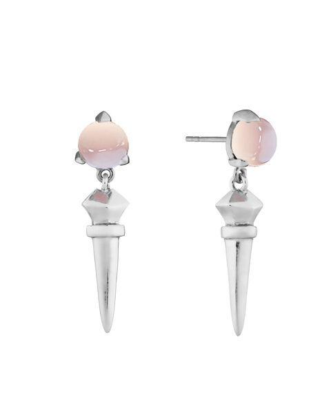 Bones long silver earrings sheer pink chalcedony by Hyrv