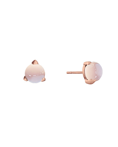 Bones golden mini earrings with sheer pink Chalcedony