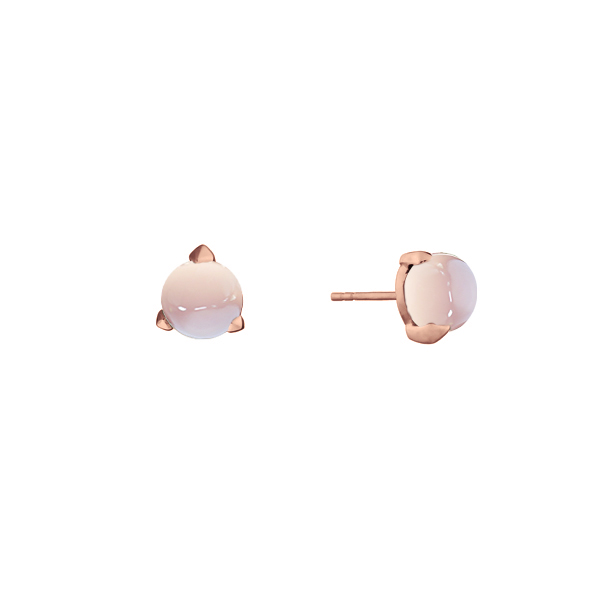 Bones golden mini earrings with sheer pink Chalcedony