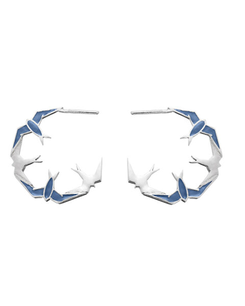 Freedom hoop earrings with blue swallows