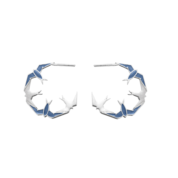 Freedom hoop earrings with blue swallows