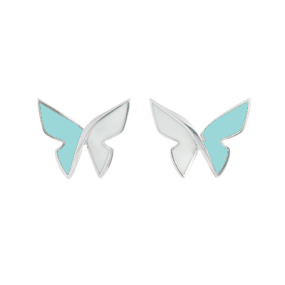 Les Papillons Earrings with Turquoise and white enamel